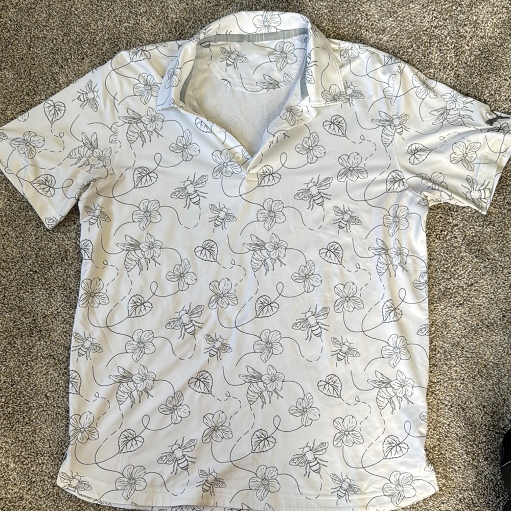 Mens puma golf Floral Patterned White Shirt pre loved size medium